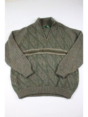 Sidrils Peruvian Alpaca Mens Green Pullover Sweater 1/4 Zip Geometric Knit Patte